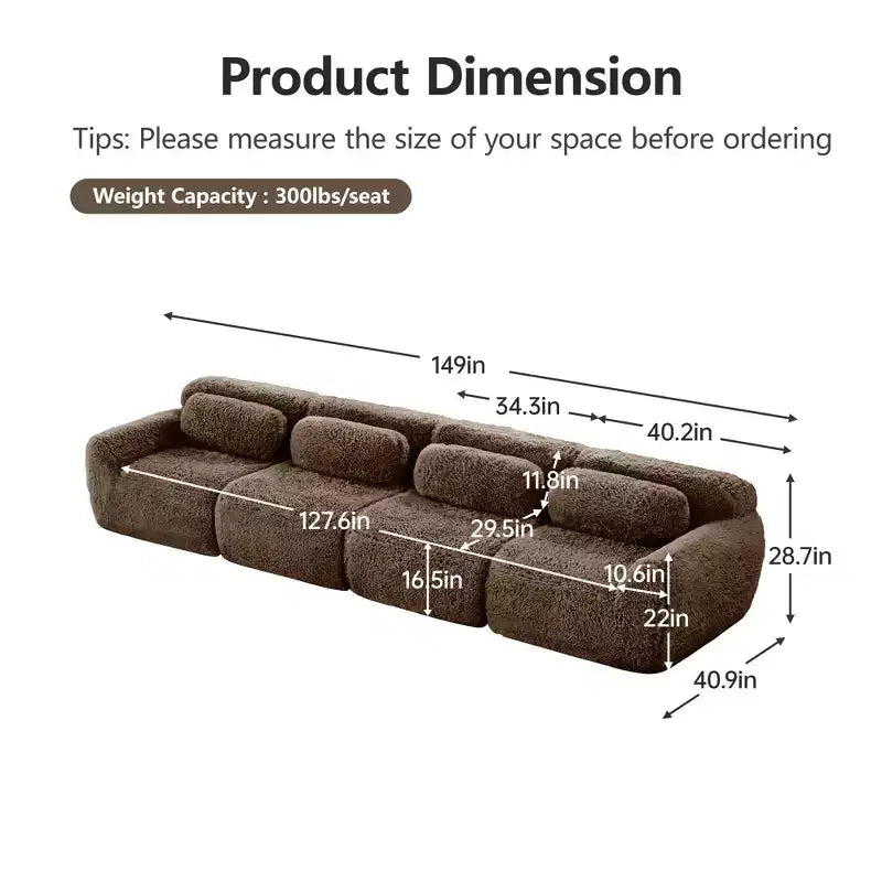 149in Modular Sectional Sofa with Ottoman, 32D Foam & 4 Accent Pillows – Plush Polyester