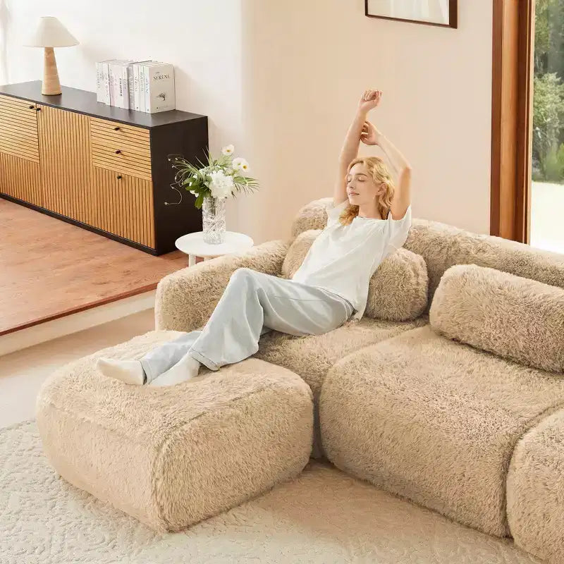 149in Modular Sectional Sofa with Ottoman, 32D Foam & 4 Accent Pillows – Plush Polyester