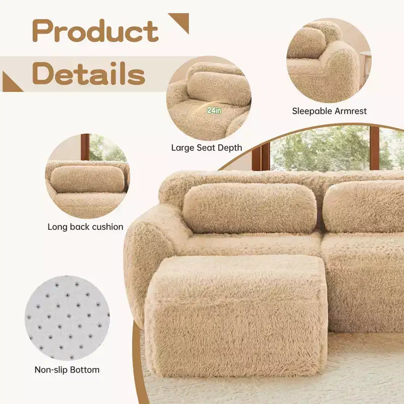 149in Modular Sectional Sofa with Ottoman, 32D Foam & 4 Accent Pillows – Plush Polyester