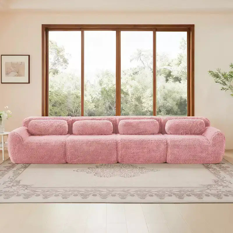 149in Modular Sectional Sofa with Ottoman, 32D Foam & 4 Accent Pillows – Plush Polyester