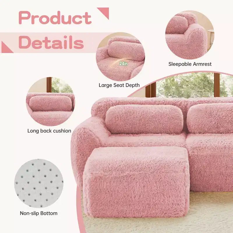 149in Modular Sectional Sofa with Ottoman, 32D Foam & 4 Accent Pillows – Plush Polyester