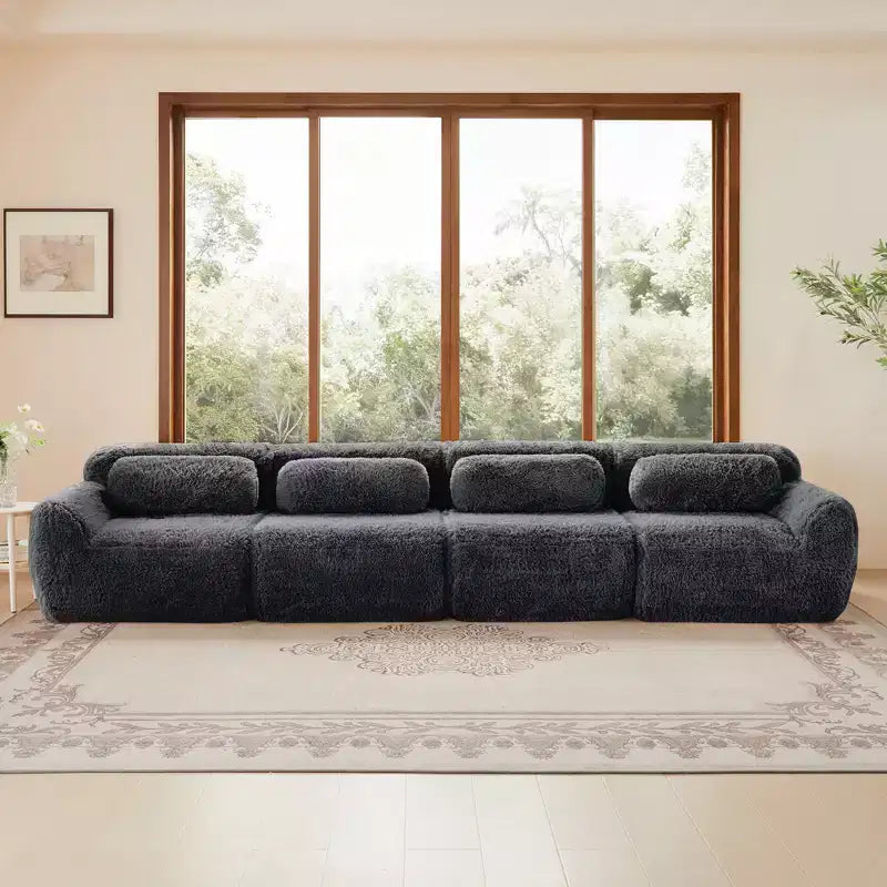149in Modular Sectional Sofa with Ottoman, 32D Foam & 4 Accent Pillows – Plush Polyester