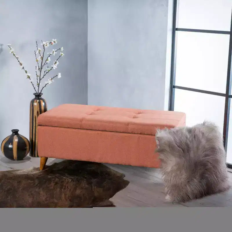 Tufted Button Storage Ottoman with Hinged Lid & Solid Wood Legs – Entryway Bench