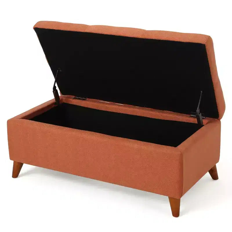 Tufted Button Storage Ottoman with Hinged Lid & Solid Wood Legs – Entryway Bench