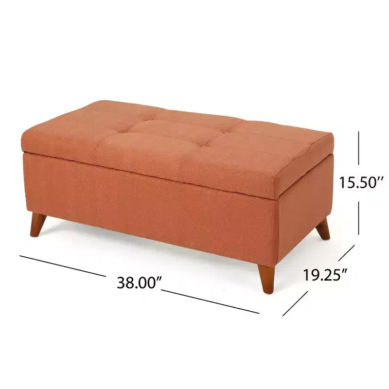 Tufted Button Storage Ottoman with Hinged Lid & Solid Wood Legs – Entryway Bench