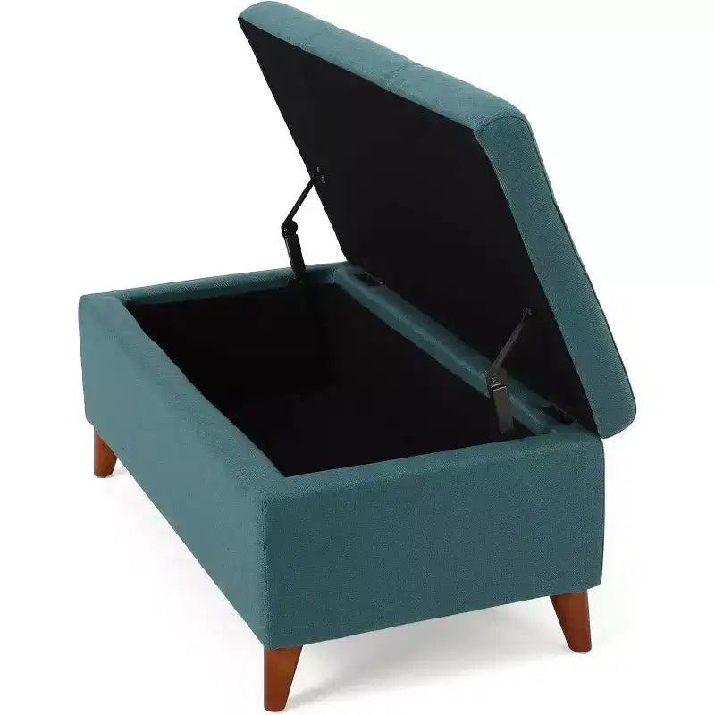 Tufted Button Storage Ottoman with Hinged Lid & Solid Wood Legs – Entryway Bench