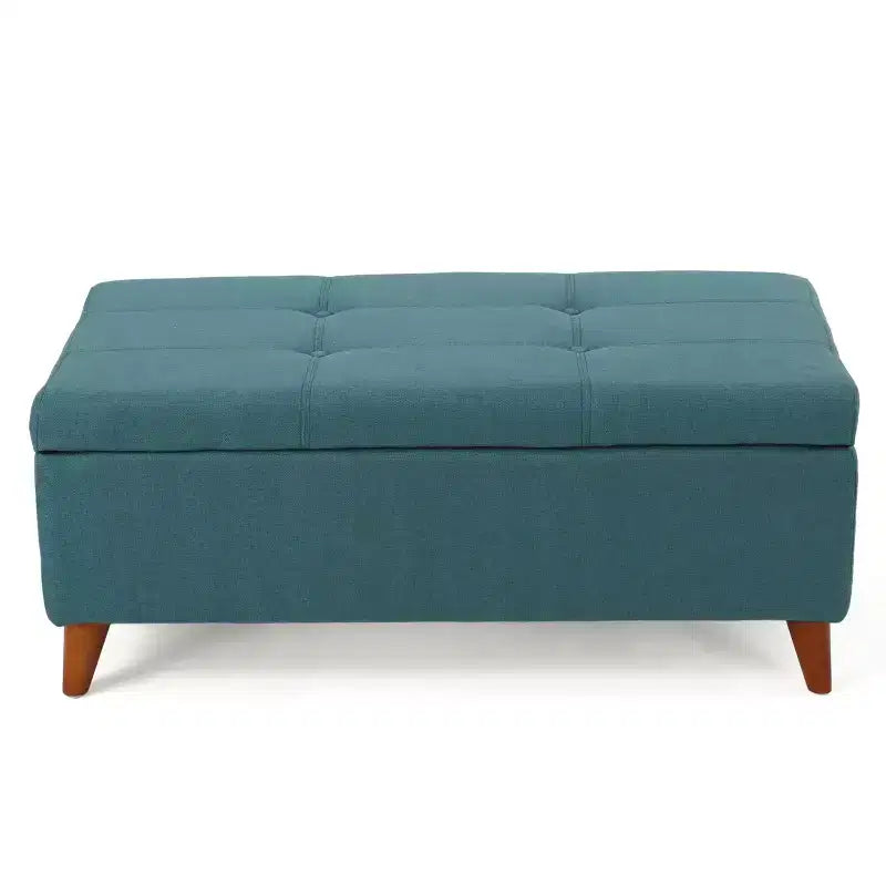 Tufted Button Storage Ottoman with Hinged Lid & Solid Wood Legs – Entryway Bench