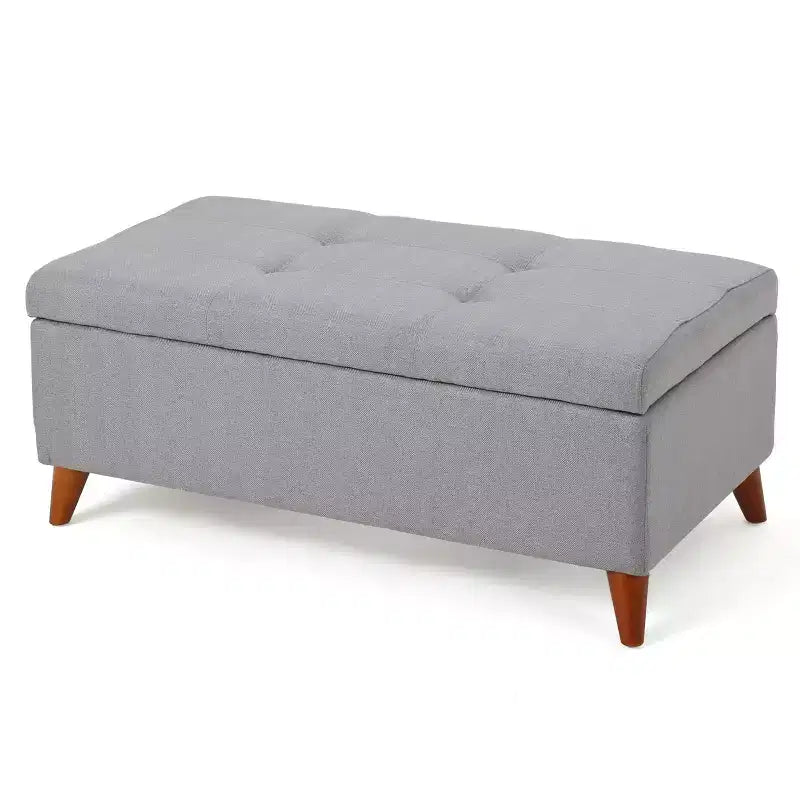 Tufted Button Storage Ottoman with Hinged Lid & Solid Wood Legs – Entryway Bench