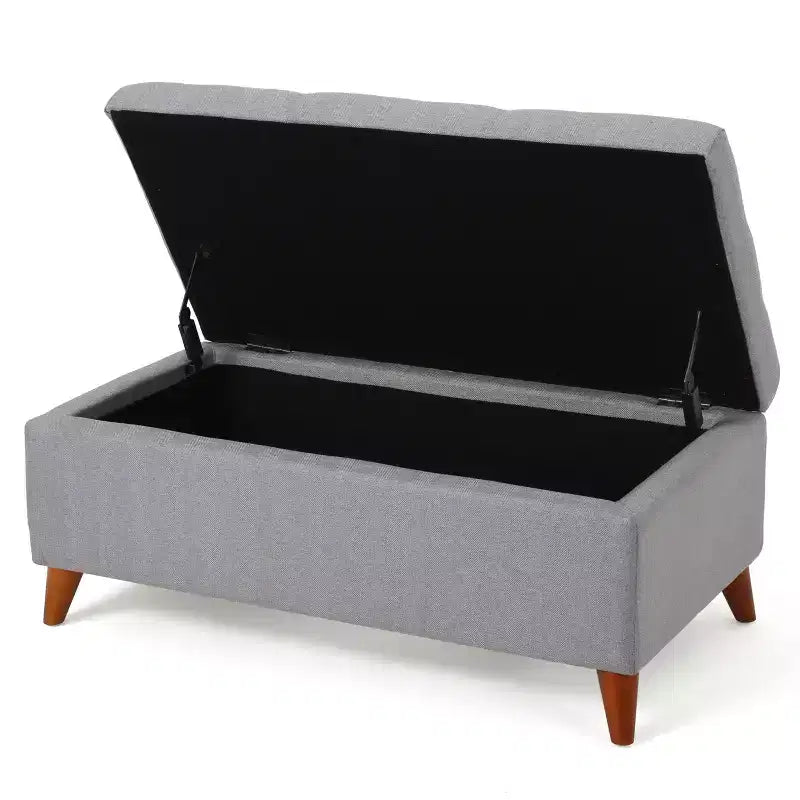 Tufted Button Storage Ottoman with Hinged Lid & Solid Wood Legs – Entryway Bench