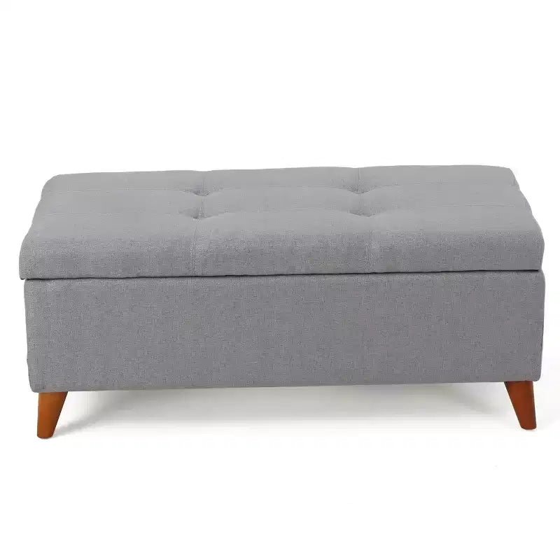 Tufted Button Storage Ottoman with Hinged Lid & Solid Wood Legs – Entryway Bench