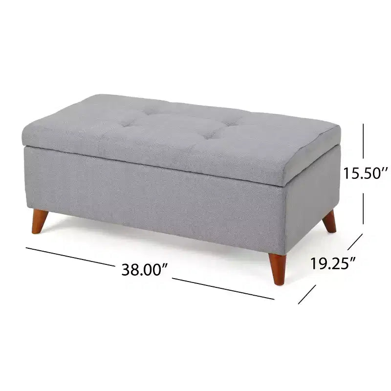Tufted Button Storage Ottoman with Hinged Lid & Solid Wood Legs – Entryway Bench