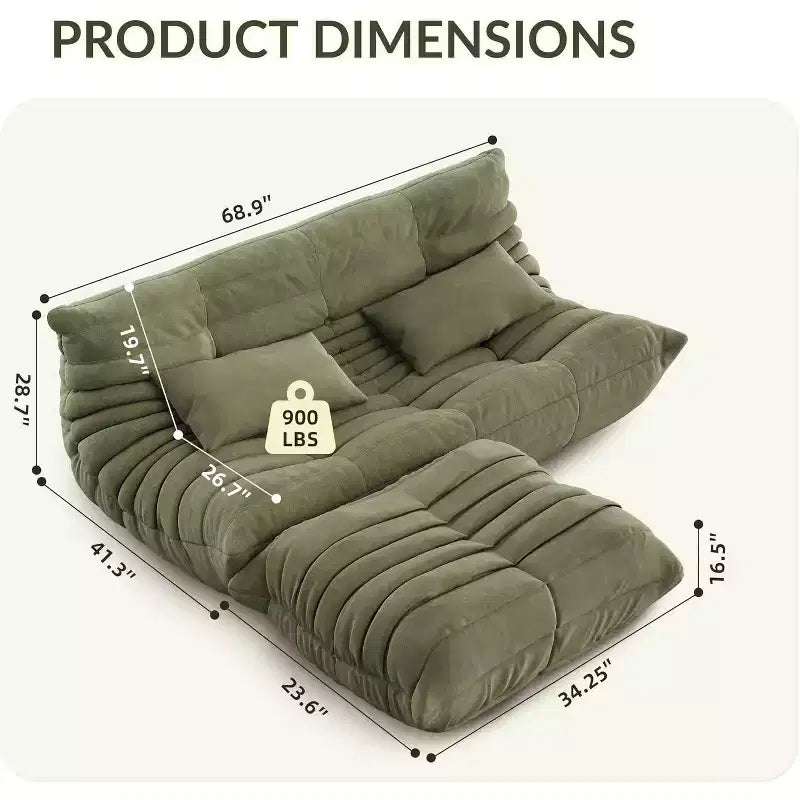 Oversized Bean Bag Sofa with Ottoman – 40D Foam, Faux Suede, Pet-Friendly, Green