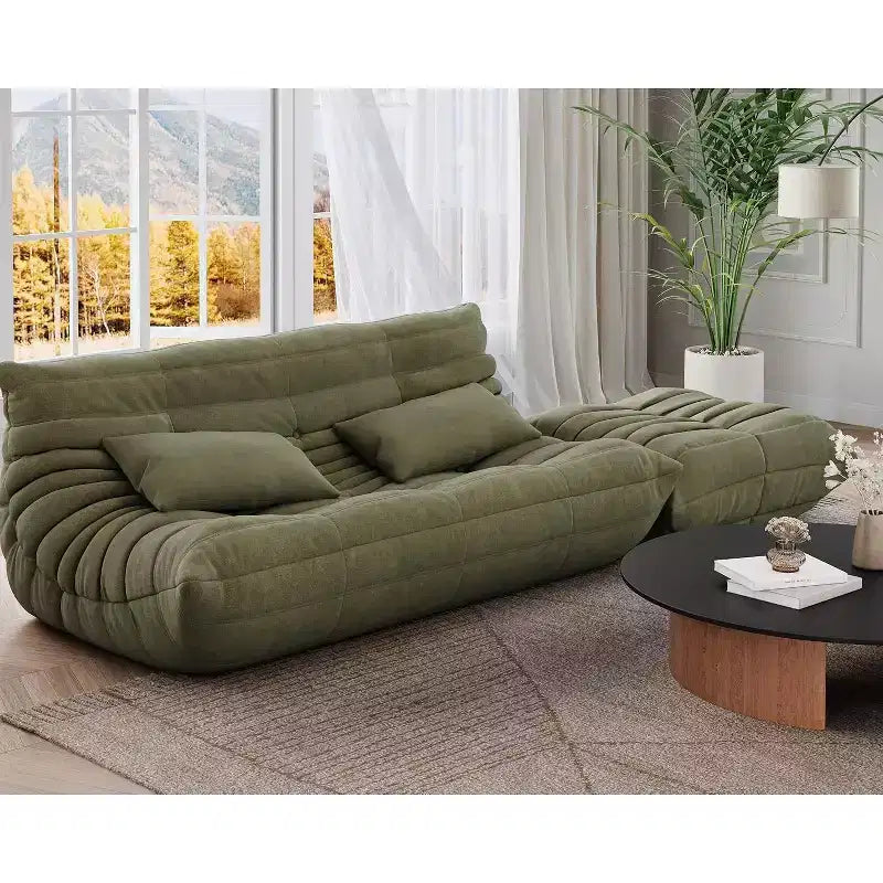 Oversized Bean Bag Sofa with Ottoman – 40D Foam, Faux Suede, Pet-Friendly, Green