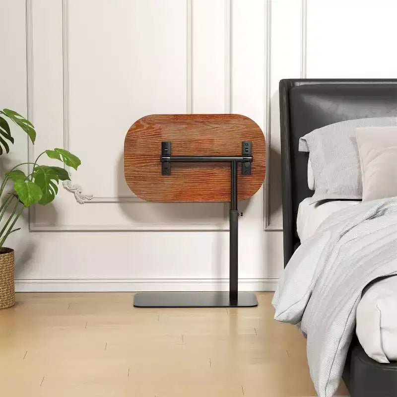 C-Shaped Height-Adjustable Side Table with Gas Spring Lift – Waterproof, Beige, Small Spaces
