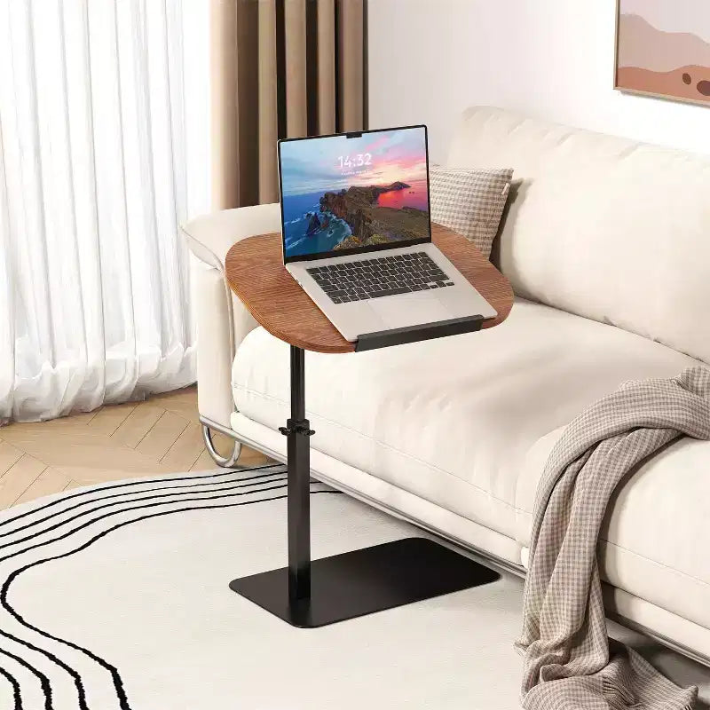 C-Shaped Height-Adjustable Side Table with Gas Spring Lift – Waterproof, Beige, Small Spaces