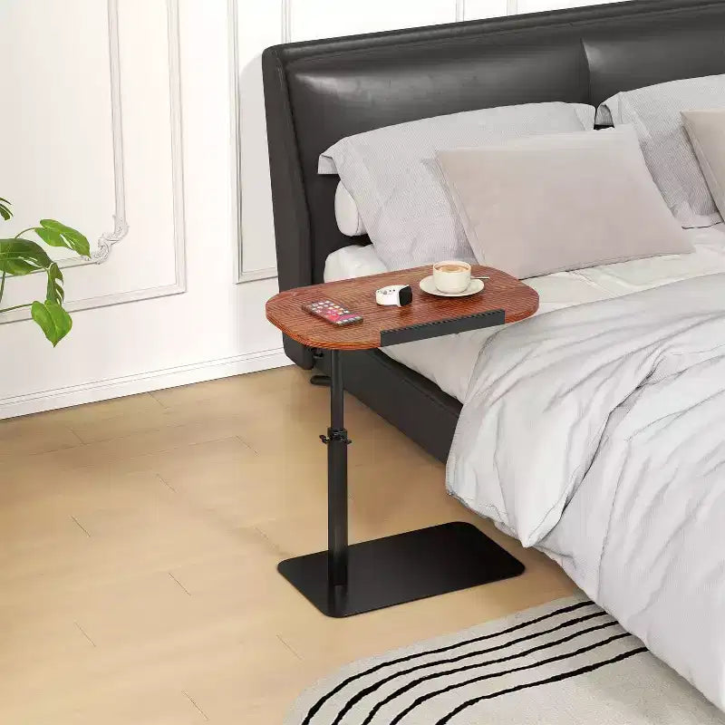 C-Shaped Height-Adjustable Side Table with Gas Spring Lift – Waterproof, Beige, Small Spaces