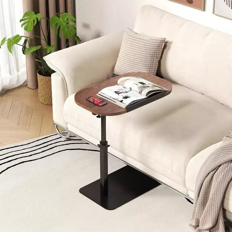 C-Shaped Height-Adjustable Side Table with Gas Spring Lift – Waterproof, Beige, Small Spaces