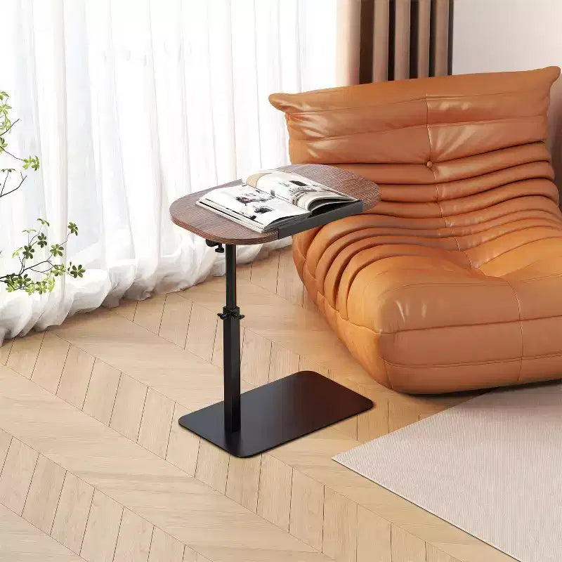 C-Shaped Height-Adjustable Side Table with Gas Spring Lift – Waterproof, Beige, Small Spaces