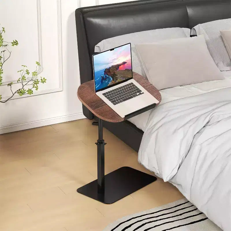C-Shaped Height-Adjustable Side Table with Gas Spring Lift – Waterproof, Beige, Small Spaces