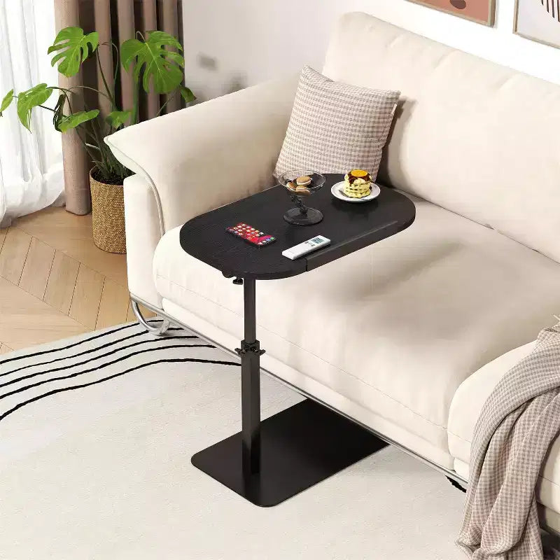 C-Shaped Height-Adjustable Side Table with Gas Spring Lift – Waterproof, Beige, Small Spaces