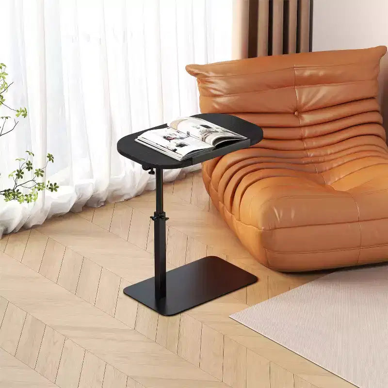 C-Shaped Height-Adjustable Side Table with Gas Spring Lift – Waterproof, Beige, Small Spaces