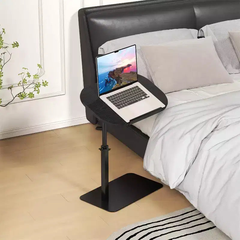 C-Shaped Height-Adjustable Side Table with Gas Spring Lift – Waterproof, Beige, Small Spaces