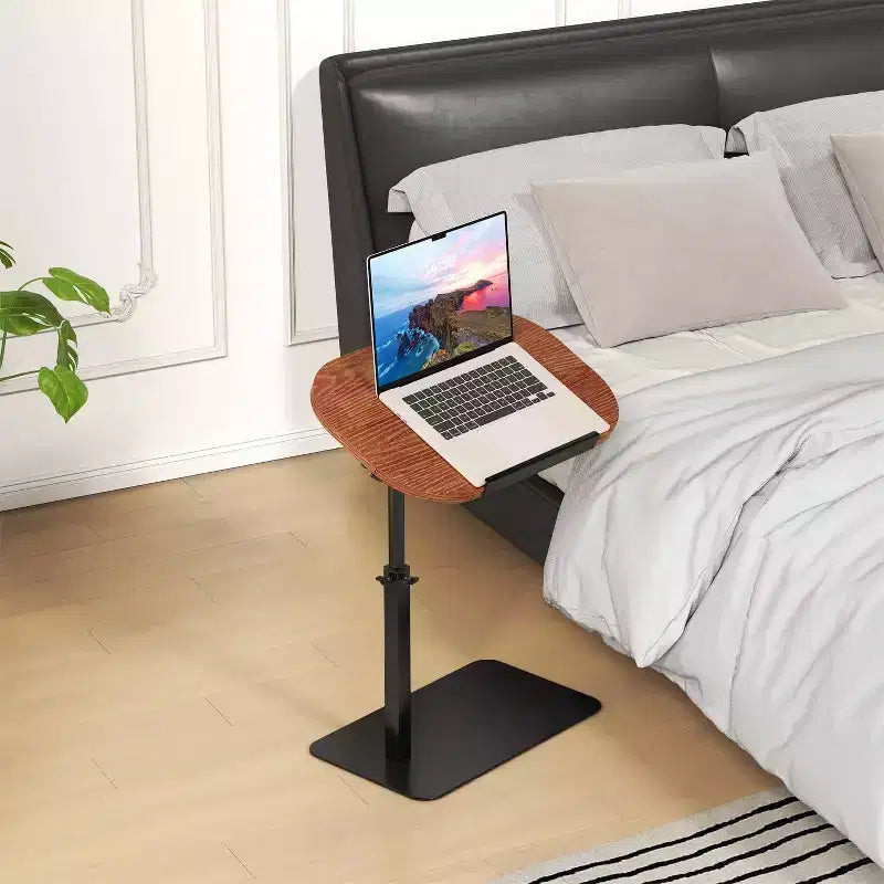 C-Shaped Height-Adjustable Side Table with Gas Spring Lift – Waterproof, Beige, Small Spaces