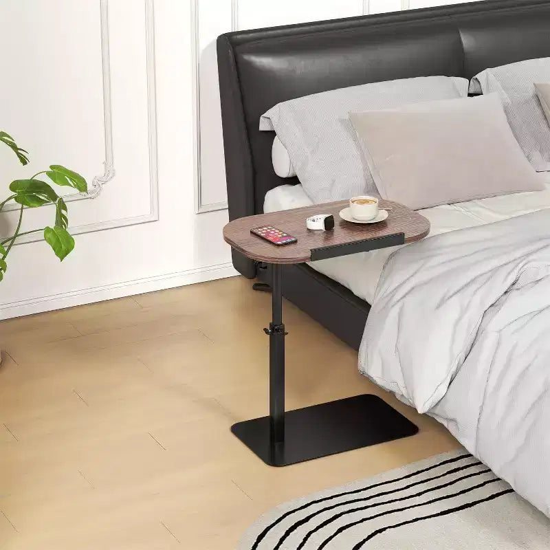 C-Shaped Height-Adjustable Side Table with Gas Spring Lift – Waterproof, Beige, Small Spaces