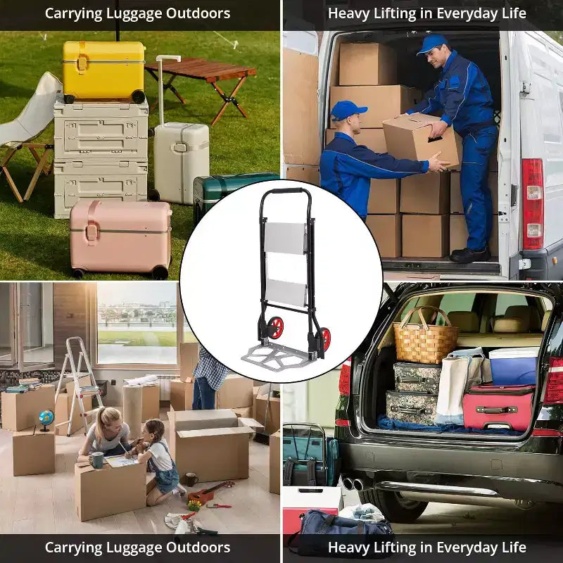 2-in-1 Aluminum Folding Hand Truck & Step Ladder – 220 LB Capacity, Anti-Slip, Portable