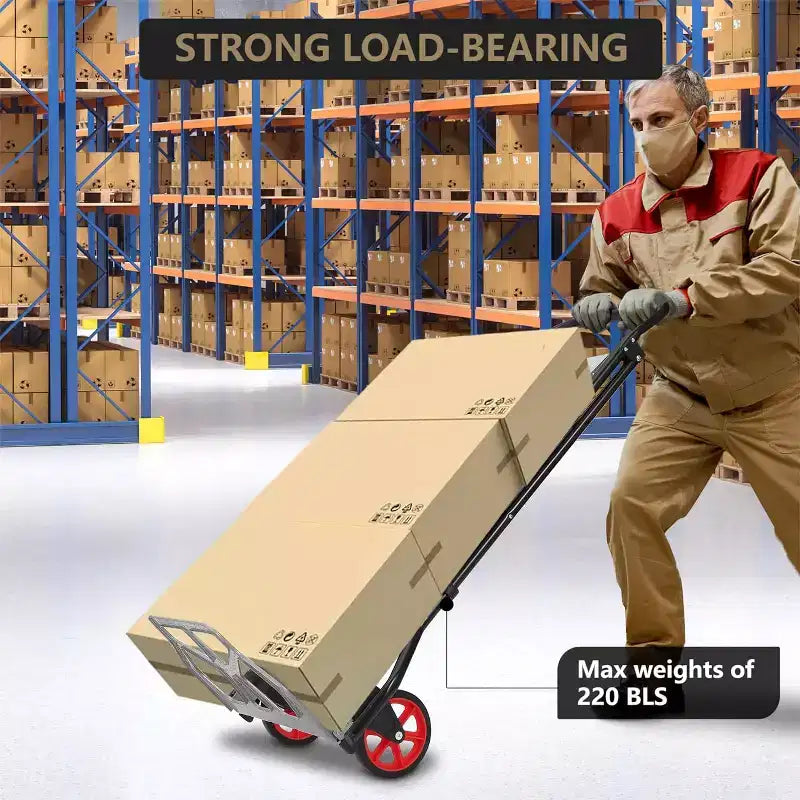 2-in-1 Aluminum Folding Hand Truck & Step Ladder – 220 LB Capacity, Anti-Slip, Portable