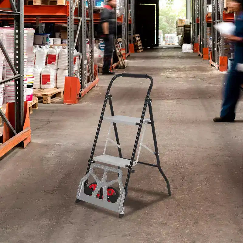 2-in-1 Aluminum Folding Hand Truck & Step Ladder – 220 LB Capacity, Anti-Slip, Portable