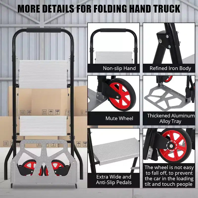 2-in-1 Aluminum Folding Hand Truck & Step Ladder – 220 LB Capacity, Anti-Slip, Portable