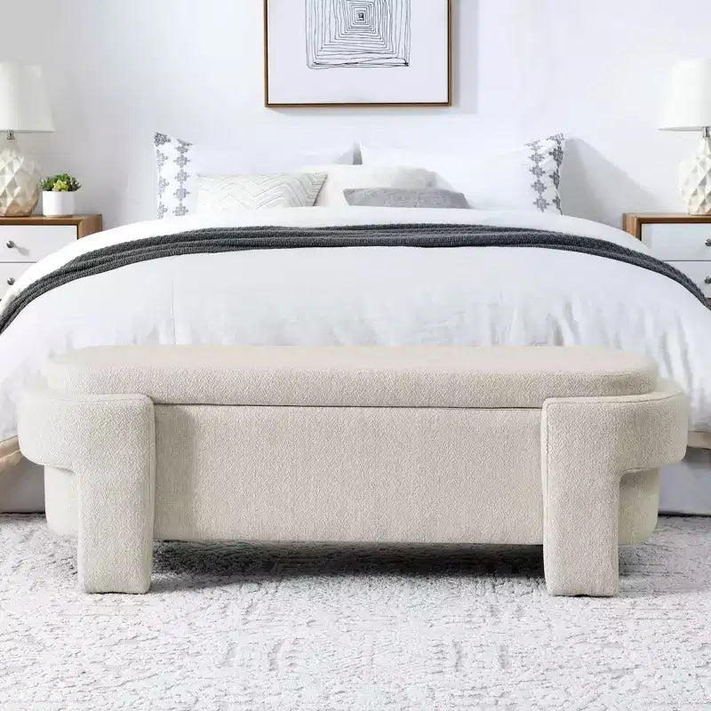 MAYEERTY Linen Fabric Upholstered Bench with Large Storage Space for Living Room Bedroom Entryway Beige