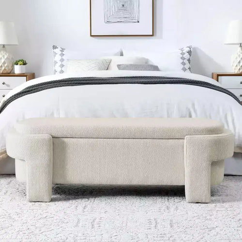 MAYEERTY Linen Fabric Upholstered Bench with Large Storage Space for Living Room Bedroom Entryway Beige