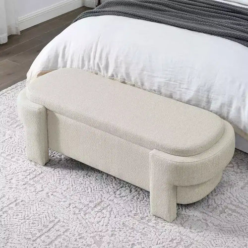 51.6in Linen Upholstered Storage Bench with Hidden Compartment & Wood Legs – Beige