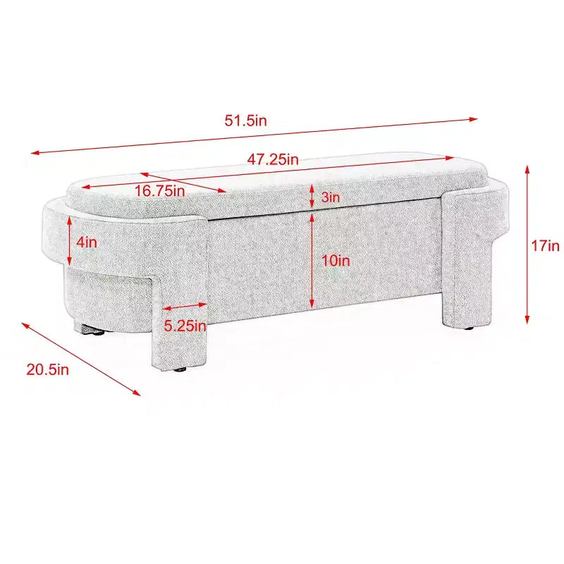 51.6in Linen Upholstered Storage Bench with Hidden Compartment & Wood Legs – Beige