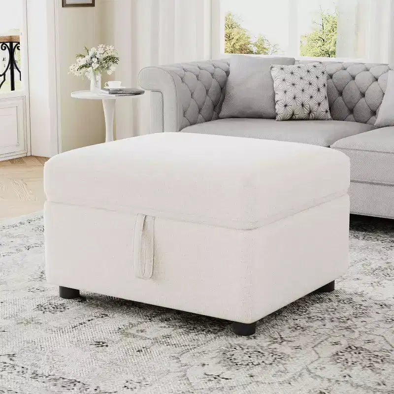 MAYEERTY 26.6 Ottoman Movable Storage Ottoman Footrest for Living Room Bedroom Beige