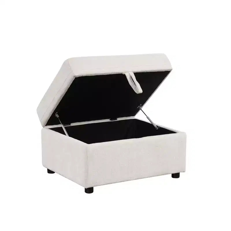 Movable Storage Ottoman Footrest with Hidden Compartment & Plush Velvet Seat – Beige
