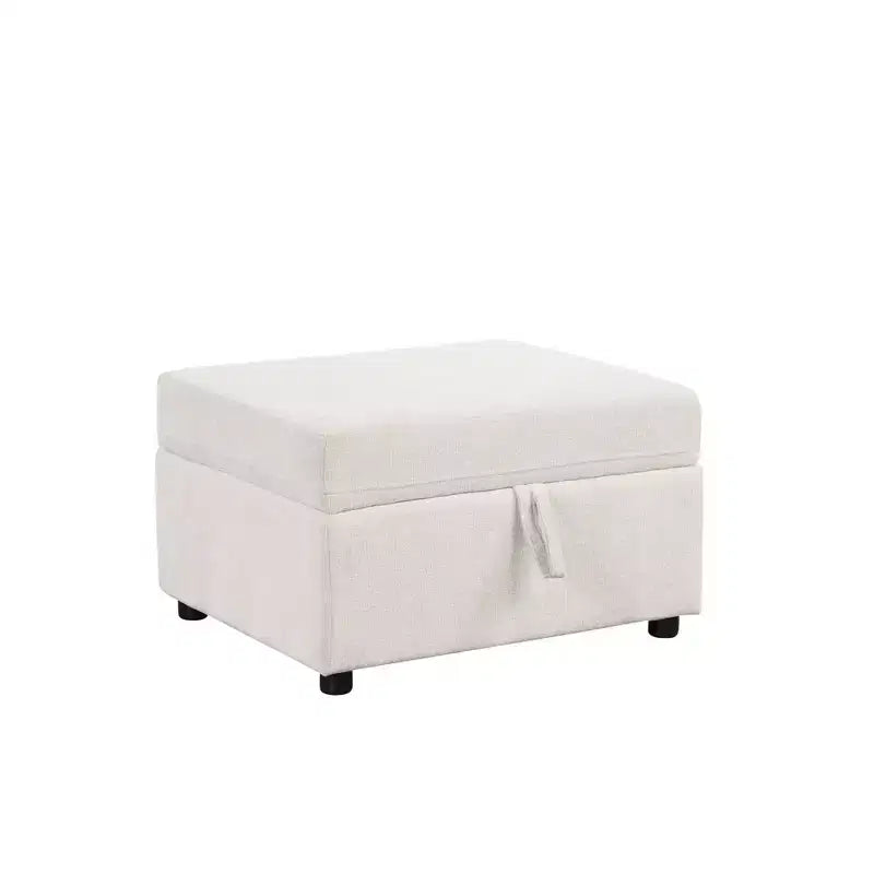 Movable Storage Ottoman Footrest with Hidden Compartment & Plush Velvet Seat – Beige