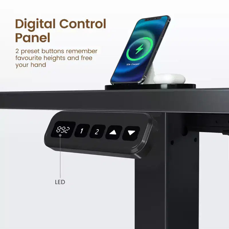 L-Shaped Height-Adjustable Standing Desk with LED Lights, Monitor Stand & 4 AC Outlets