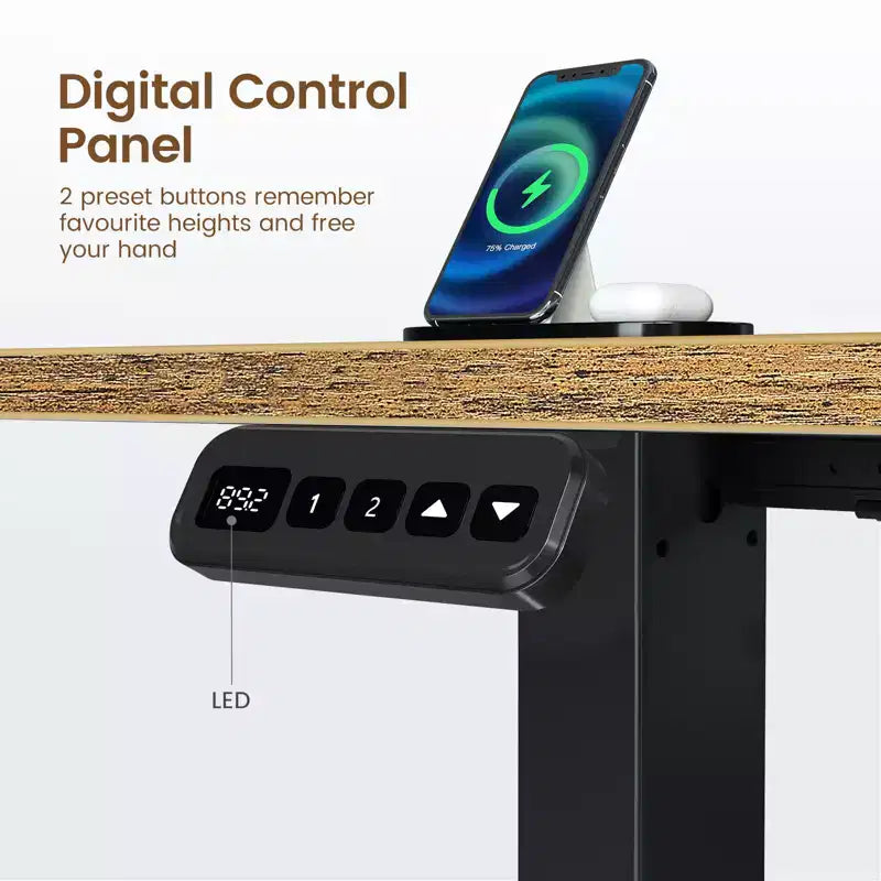 L-Shaped Height-Adjustable Standing Desk with LED Lights, Monitor Stand & 4 AC Outlets