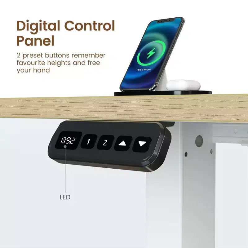 L-Shaped Height-Adjustable Standing Desk with LED Lights, Monitor Stand & 4 AC Outlets
