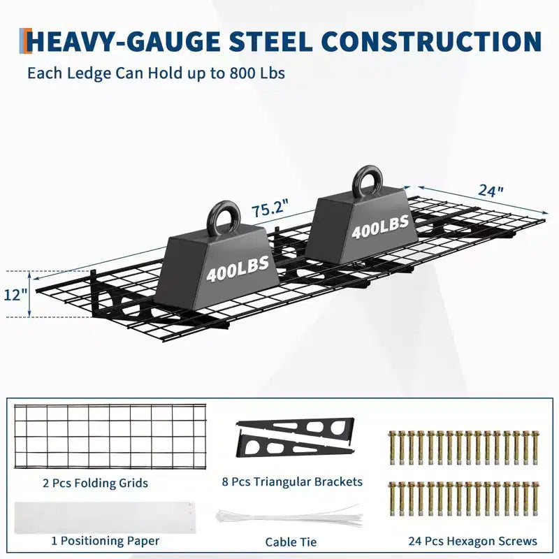 2-Pack Wall-Mounted Garage Storage Shelves – 2x6ft Floating Rack, 1600 LB Total Capacity