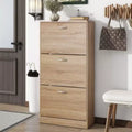 TUYOHW Wood 3-Drawer Shoe Storage Cabinet,47.2 Tall Entryway Organizer with 2-Tier Shelves,Brown