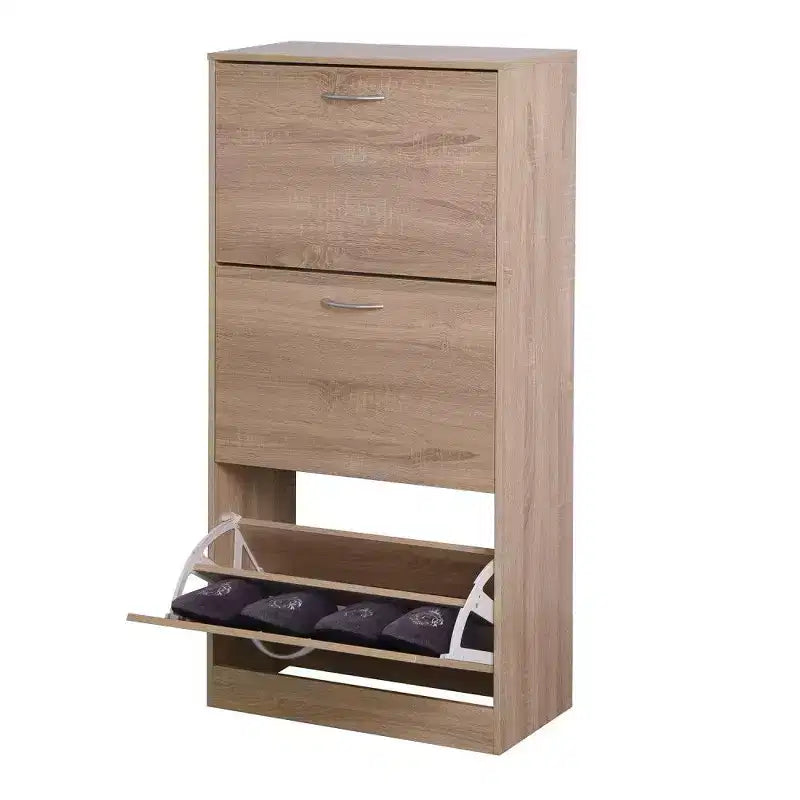 47.2in Tall Shoe Storage Cabinet with 3 Flip-Top Drawers & 2-Tier Shelves – Brown