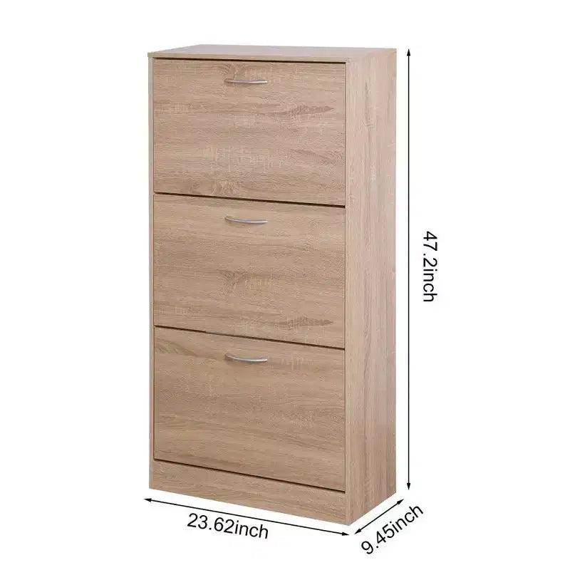 47.2in Tall Shoe Storage Cabinet with 3 Flip-Top Drawers & 2-Tier Shelves – Brown