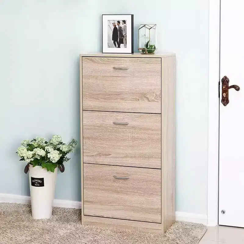 47.2in Tall Shoe Storage Cabinet with 3 Flip-Top Drawers & 2-Tier Shelves – Brown