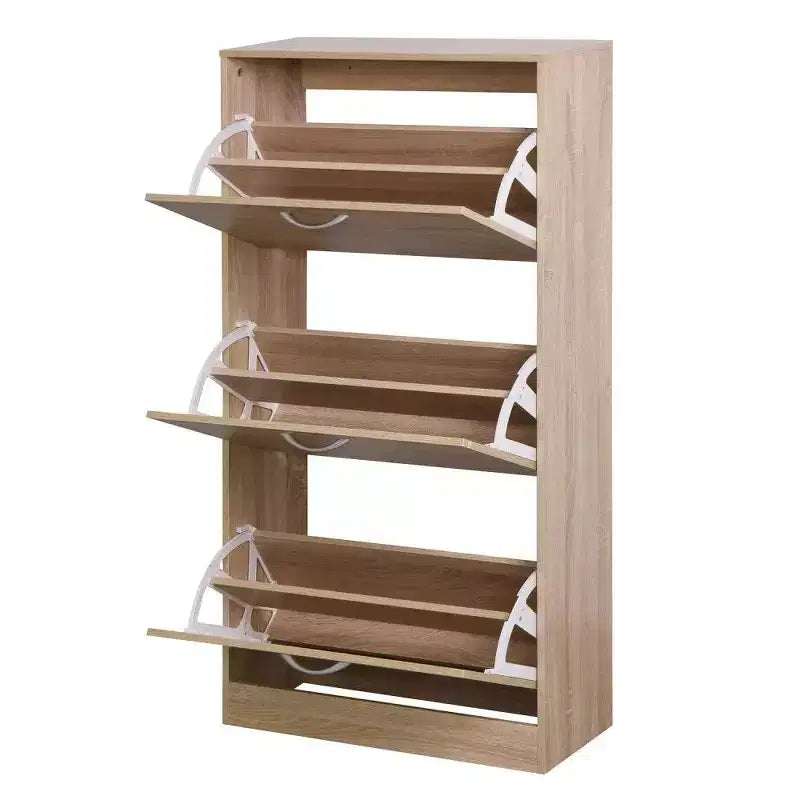 47.2in Tall Shoe Storage Cabinet with 3 Flip-Top Drawers & 2-Tier Shelves – Brown