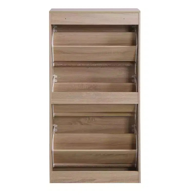 47.2in Tall Shoe Storage Cabinet with 3 Flip-Top Drawers & 2-Tier Shelves – Brown