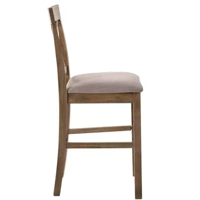 Set of 2 Fabric Upholstered Counter Height Chairs with X-Back & Wood Frame – Brown & Gray